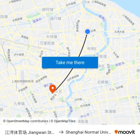 Jiangwan Stadium to Shanghai Normal University map