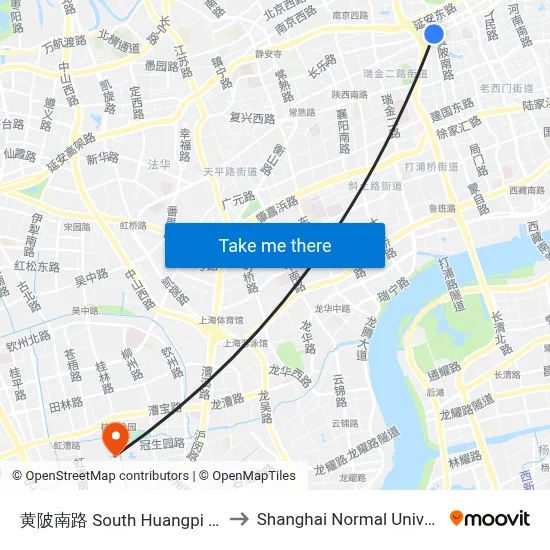 South Huangpi Road to Shanghai Normal University map