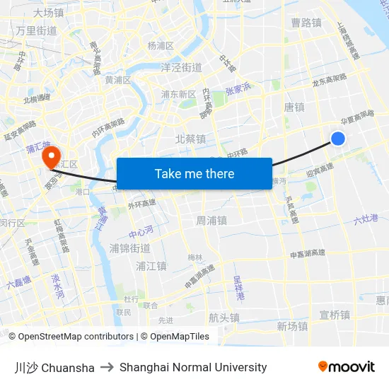 Chuansha to Shanghai Normal University map