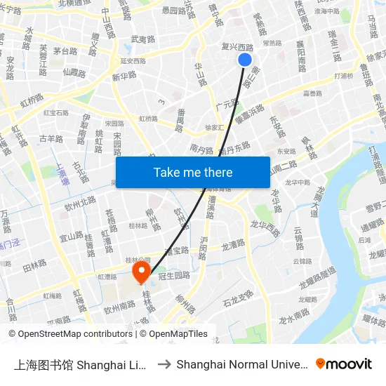上海图书馆 Shanghai Library to Shanghai Normal University map