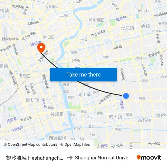 Heshahangcheng to Shanghai Normal University map