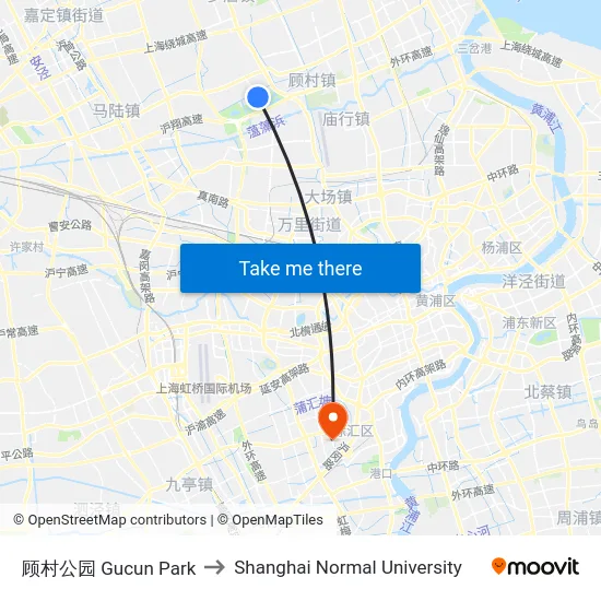 顾村公园 Gucun Park to Shanghai Normal University map