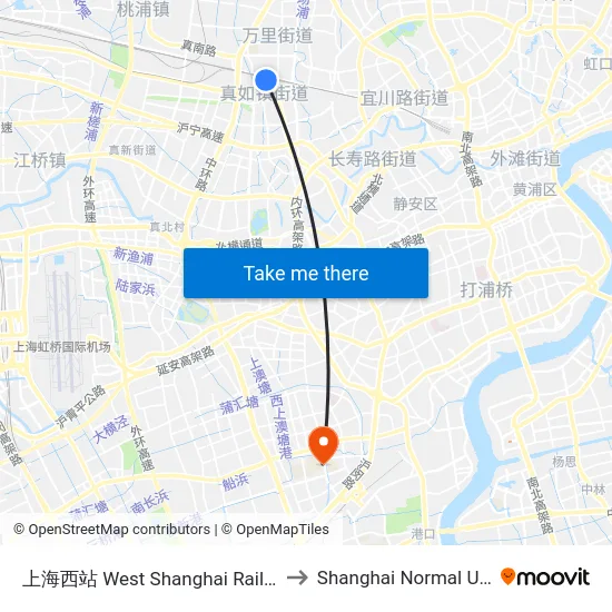 上海西站 West Shanghai Railway Station to Shanghai Normal University map