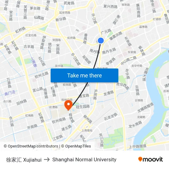 Xujiahui to Shanghai Normal University map