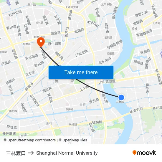 Sanlin Ferry to Shanghai Normal University map