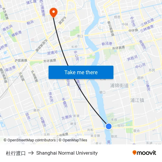 Duxing Ferry to Shanghai Normal University map