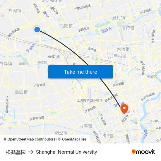 松鹤墓园 to Shanghai Normal University map