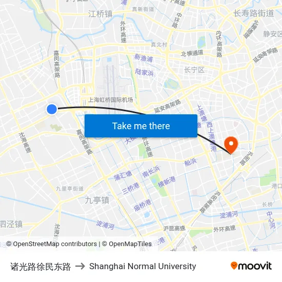 Zhuguang Road & Xumin East Road to Shanghai Normal University map
