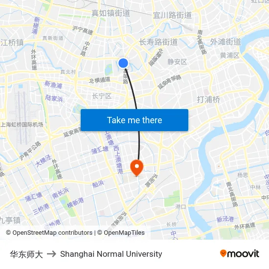 East China Normal University to Shanghai Normal University map