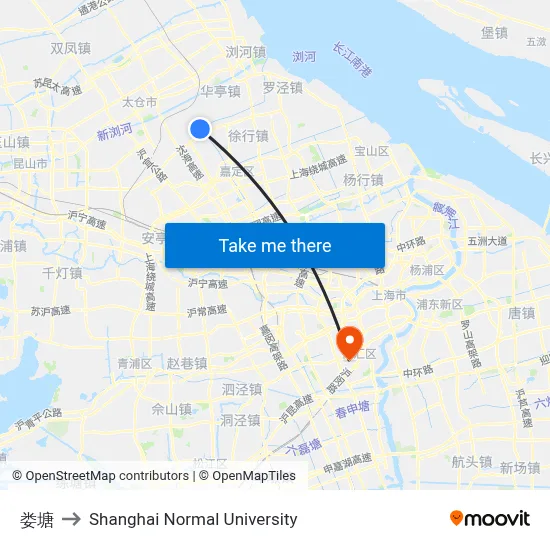 Luotang to Shanghai Normal University map