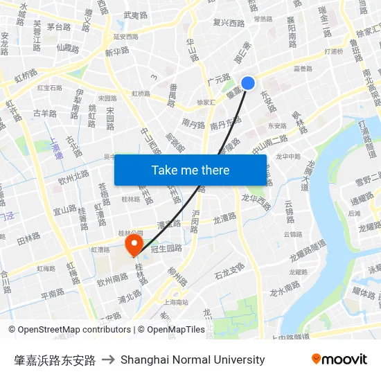 Zhaojiabang Road & Dong'an Road to Shanghai Normal University map