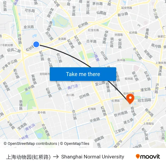 Shanghai Zoo (Hongqiao Road) to Shanghai Normal University map