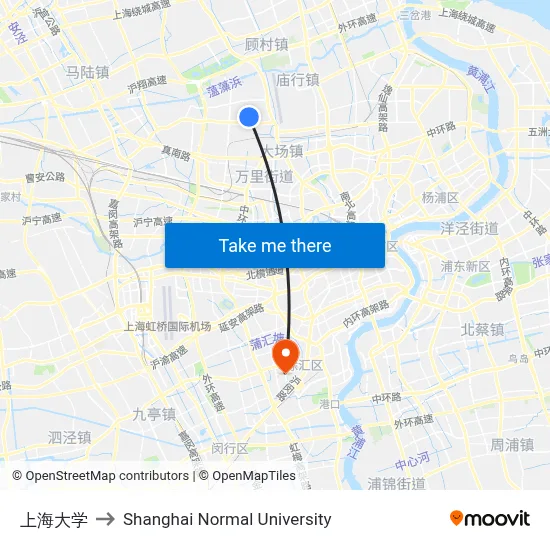 Shanghai University to Shanghai Normal University map