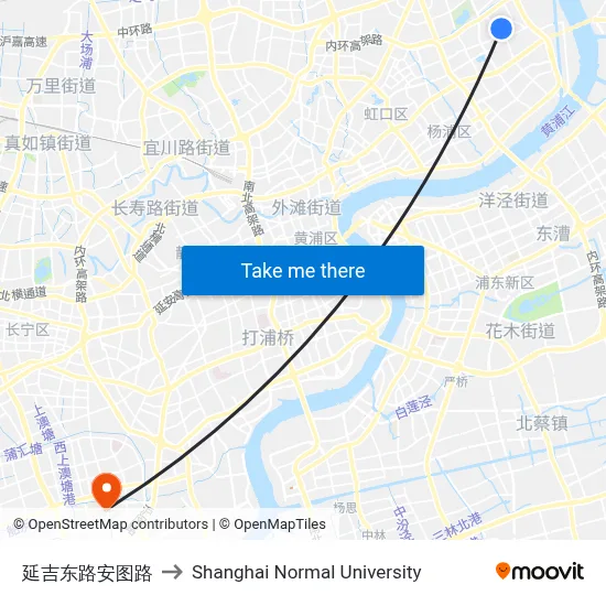 Yanji East Road & Antu Road to Shanghai Normal University map