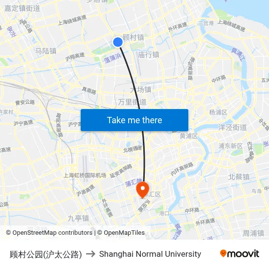 Gucun Park (Hutai Road) to Shanghai Normal University map