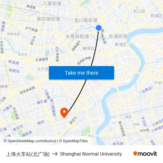 上海火车站(北广场) to Shanghai Normal University map