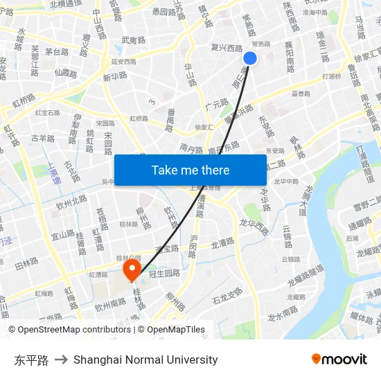 Dongping Road to Shanghai Normal University map