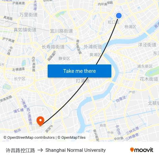 Xuchang Road & Kongjiang Road to Shanghai Normal University map