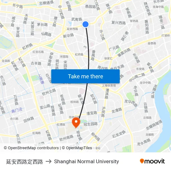 Yan'an West Road & Dingxi Road to Shanghai Normal University map