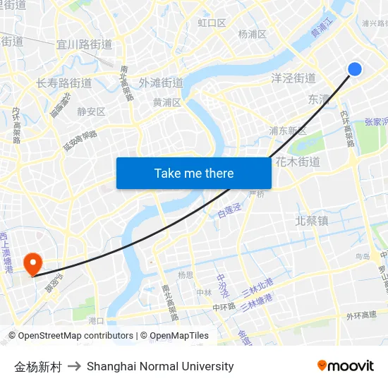 Jinyang New Village to Shanghai Normal University map