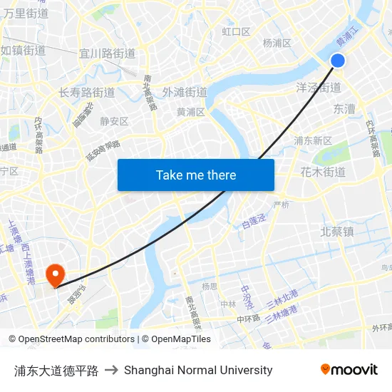 Pudong Avenue & Deping Road to Shanghai Normal University map