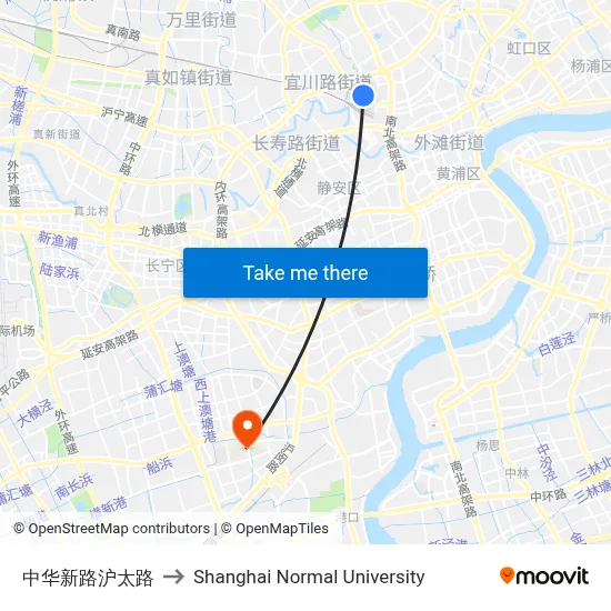 Zhonghua New Road & Hutai Road to Shanghai Normal University map