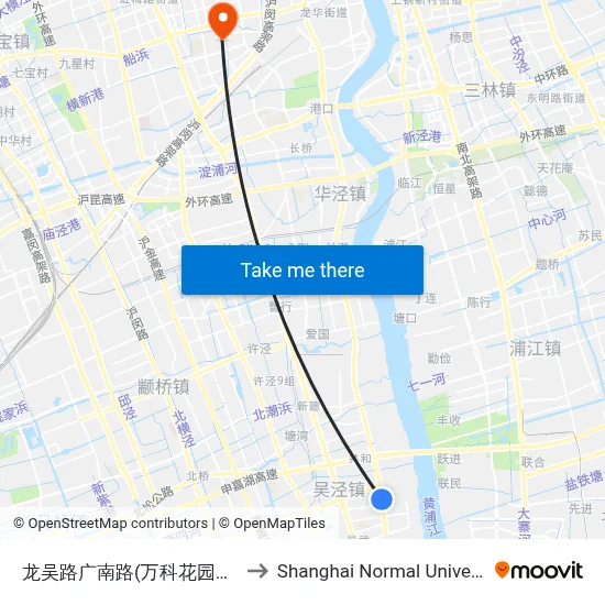 Longwu Road & Guangnan Road (Vanke Garden Town) to Shanghai Normal University map