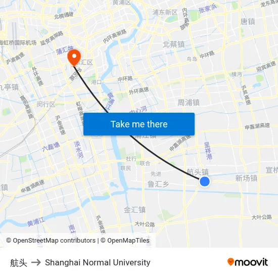 Hangtou to Shanghai Normal University map