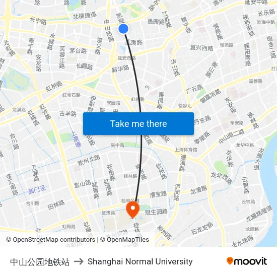 中山公园地铁站 to Shanghai Normal University map