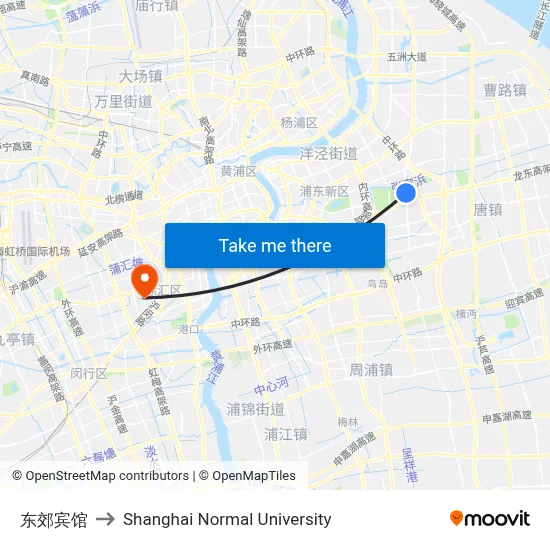Dongjiao Hotel to Shanghai Normal University map