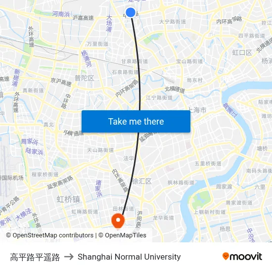 Gaoping Road & Pingyao Road to Shanghai Normal University map