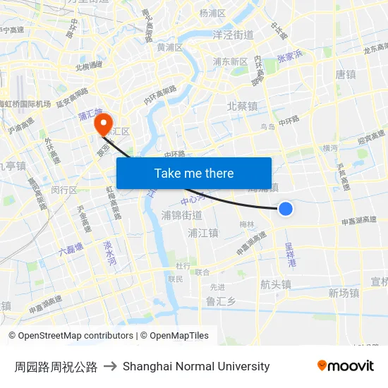 周园路周祝公路 to Shanghai Normal University map
