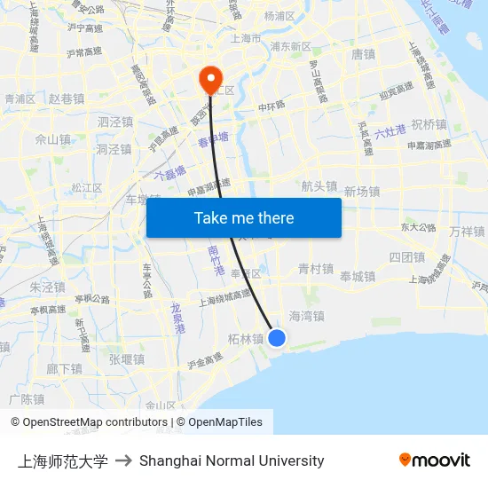 Shanghai Normal University to Shanghai Normal University map