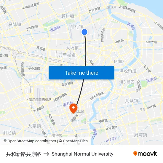 Gonghexin Road - Gongkang Road to Shanghai Normal University map
