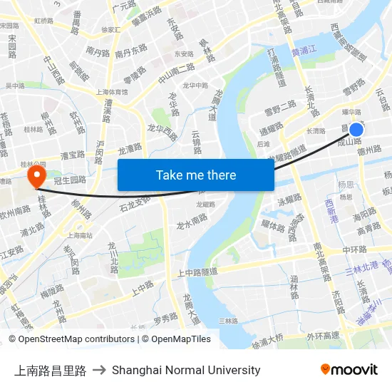 Shangnan Road & Changli Road to Shanghai Normal University map