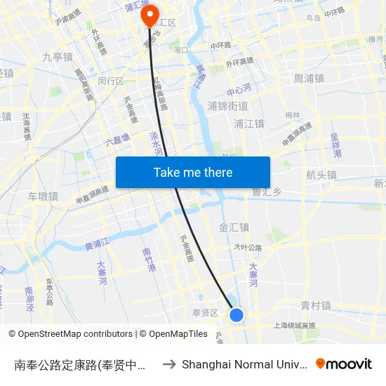 Nanfeng Highway & Dingkang Road (Fengxian Central Hospital) to Shanghai Normal University map