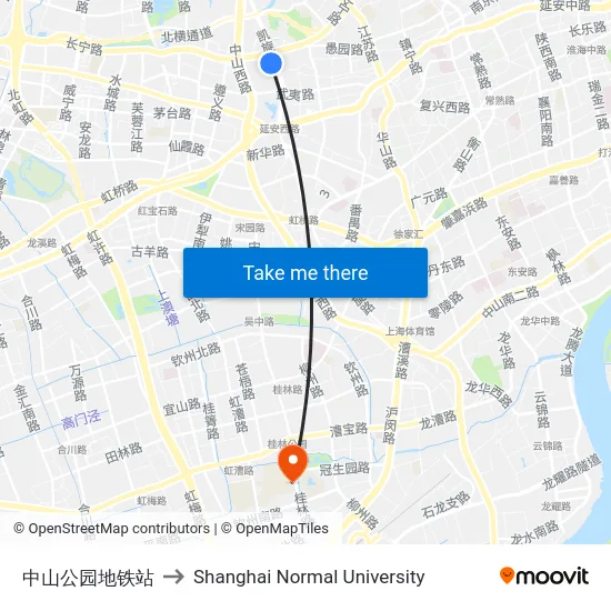 中山公园地铁站 to Shanghai Normal University map
