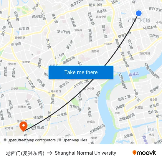 Laoximen (Fuxing East Road) to Shanghai Normal University map