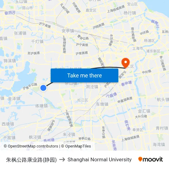 Zhufeng Highway & Kangye Road (Jingyuan) to Shanghai Normal University map