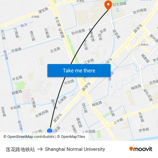 Lotus Road Metro Station to Shanghai Normal University map