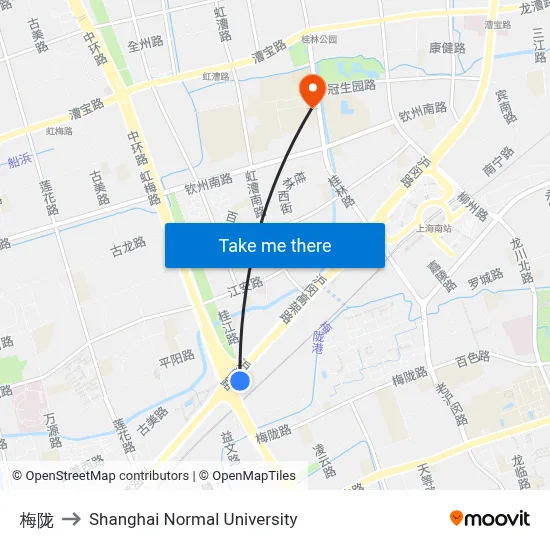 Meilong to Shanghai Normal University map