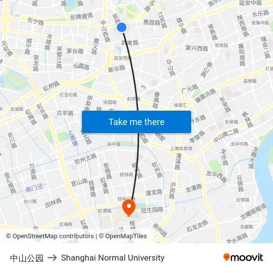 中山公园 to Shanghai Normal University map