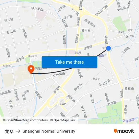 Longhua to Shanghai Normal University map
