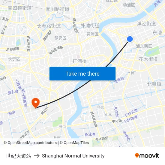 世纪大道站 to Shanghai Normal University map