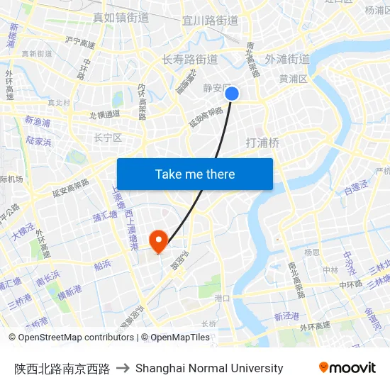 Shaanxi North Road & Nanjing West Road to Shanghai Normal University map
