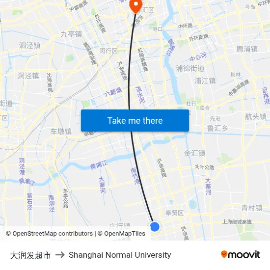 RT-Mart Supermarket to Shanghai Normal University map
