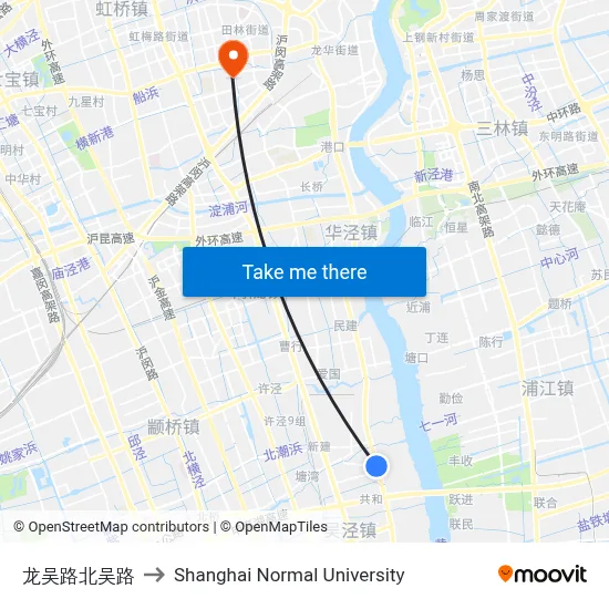 Longwu Road & Beiwu Road to Shanghai Normal University map