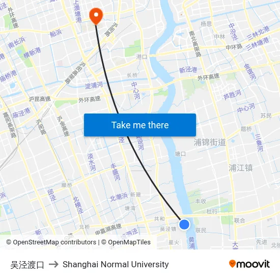 Wujing Ferry to Shanghai Normal University map