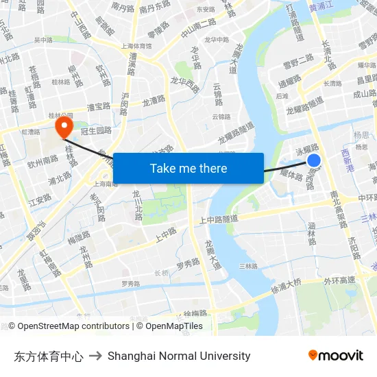 东方体育中心 to Shanghai Normal University map