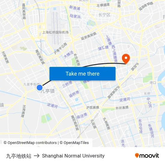 Jiuting Station to Shanghai Normal University map